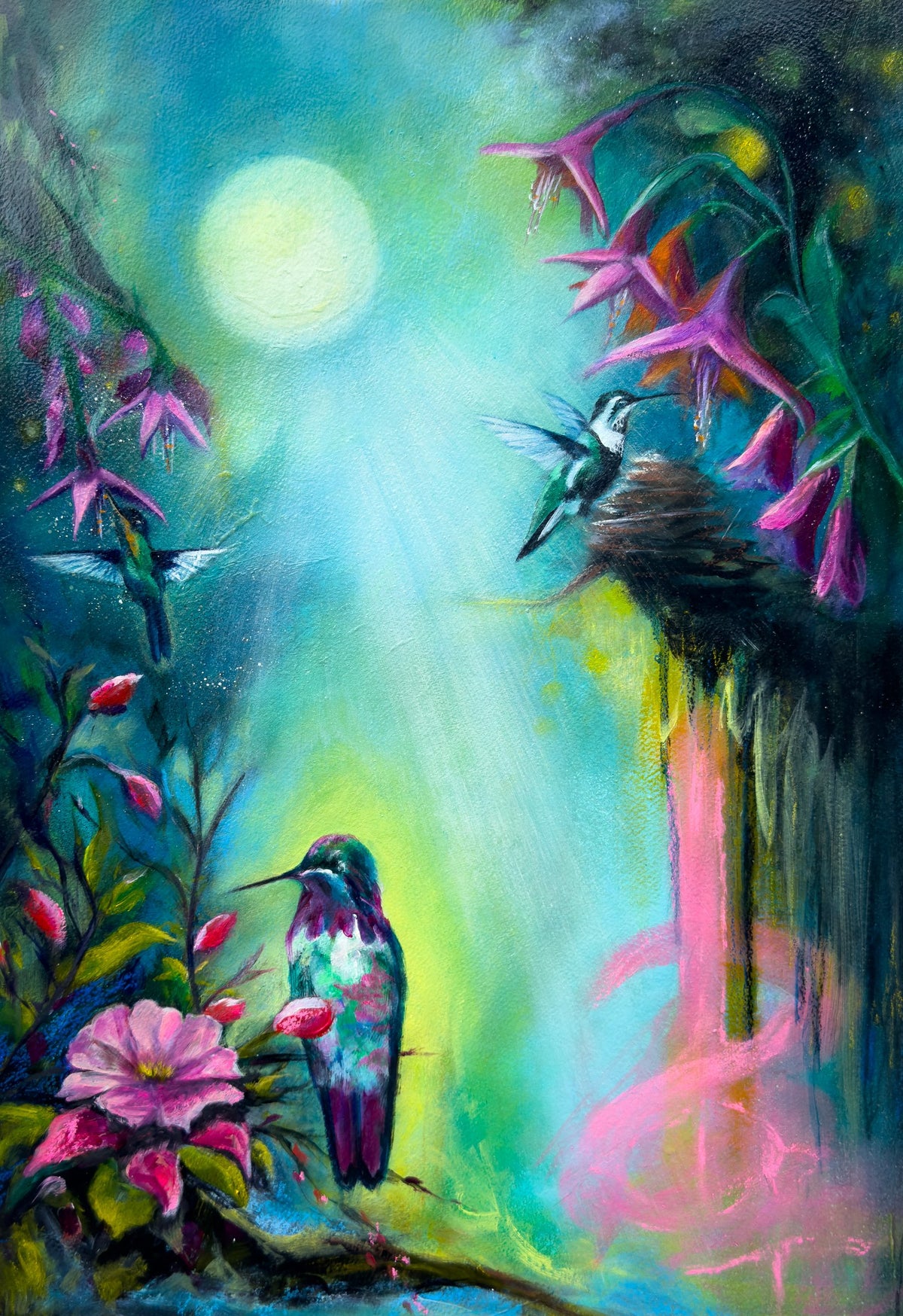 Haven of Nectar - original mixed media oil painting by Ishi Wild