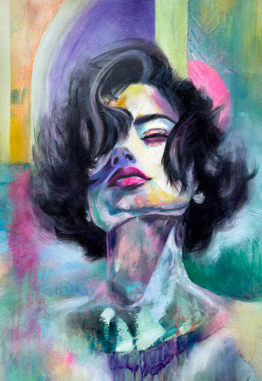 Her Voice - original mixed media oil painting by Ishi Wild