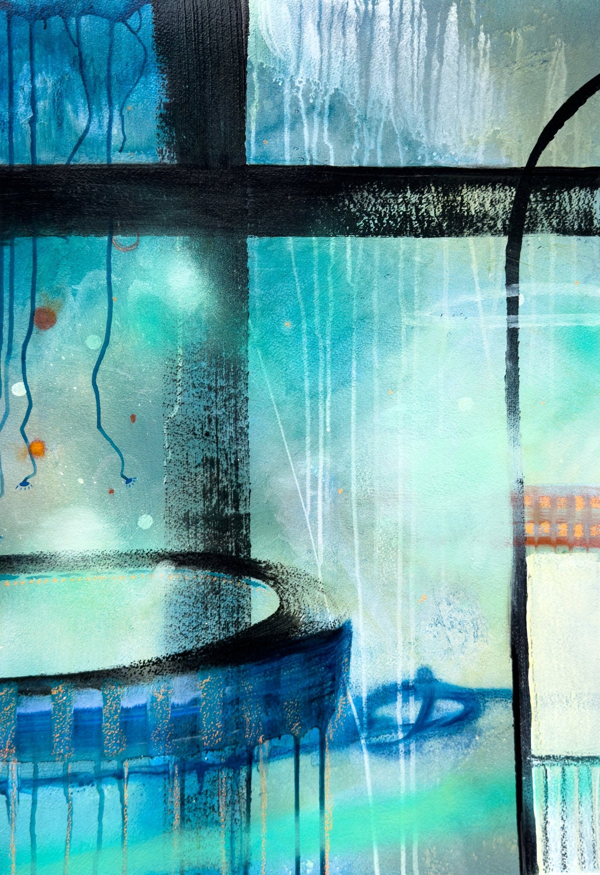 Rainy Day - original mixed media oil painting by Ishi Wild