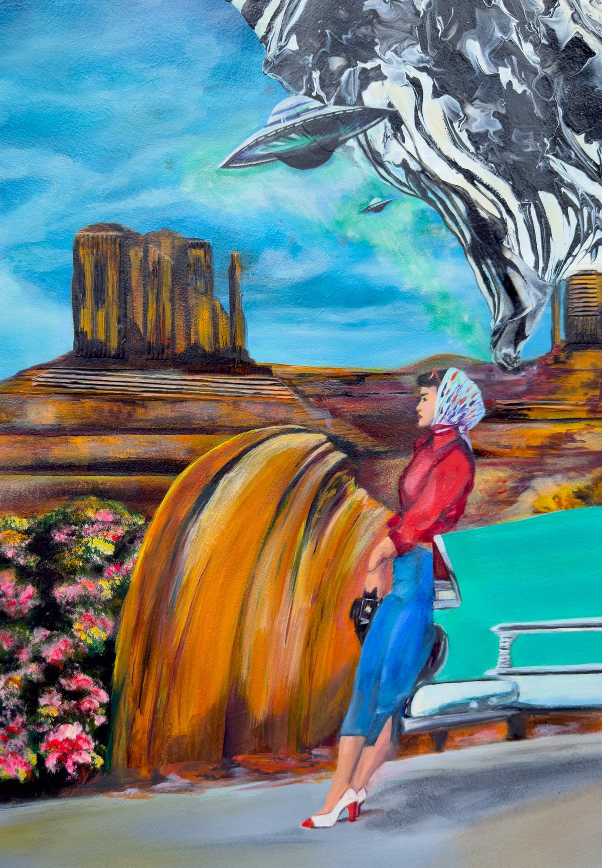 What Alien Invasion? - original mixed media oil painting by Ishi Wild